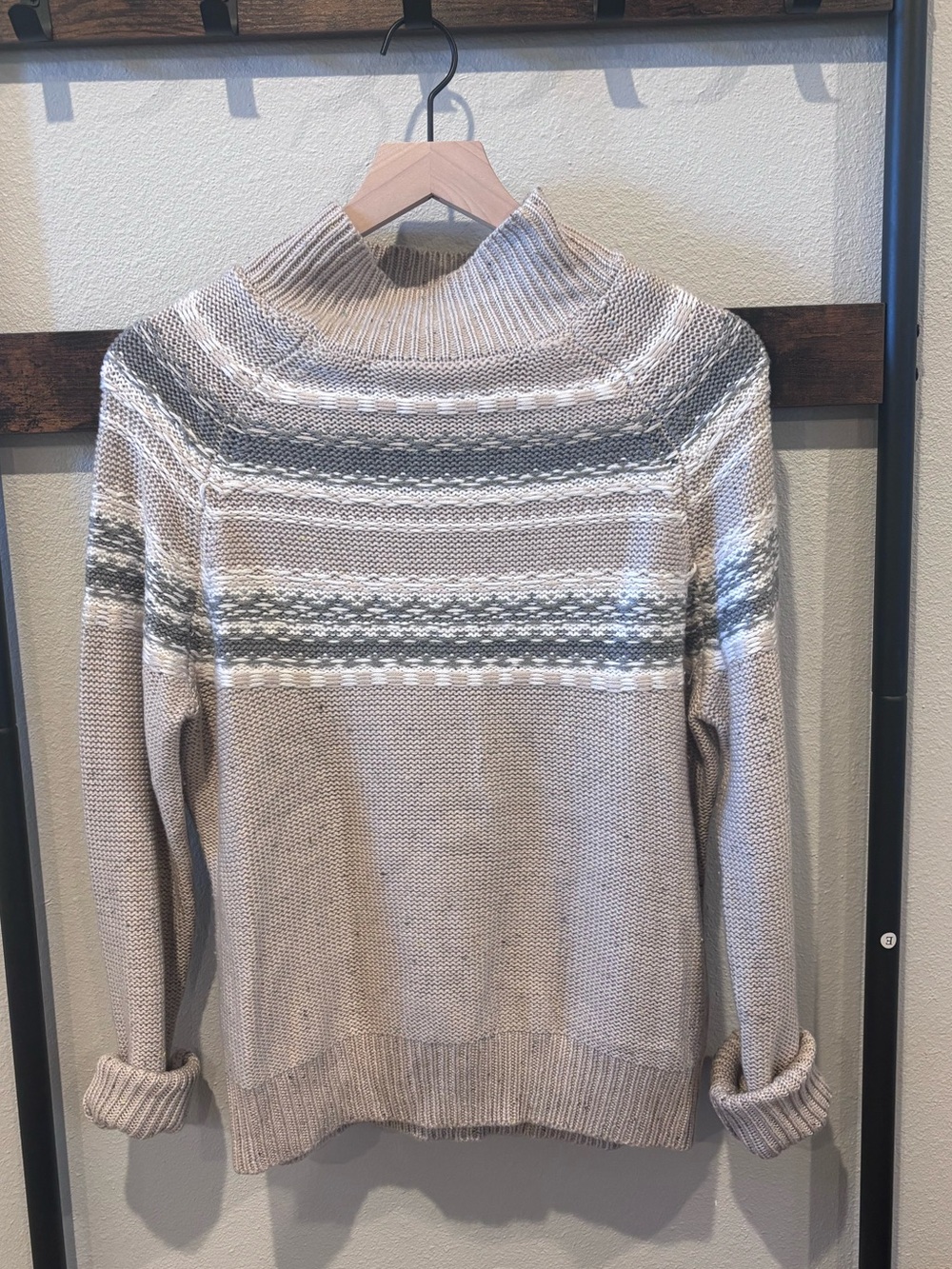 Cozy Neutral Fair Isle Turtleneck Sweater - Women